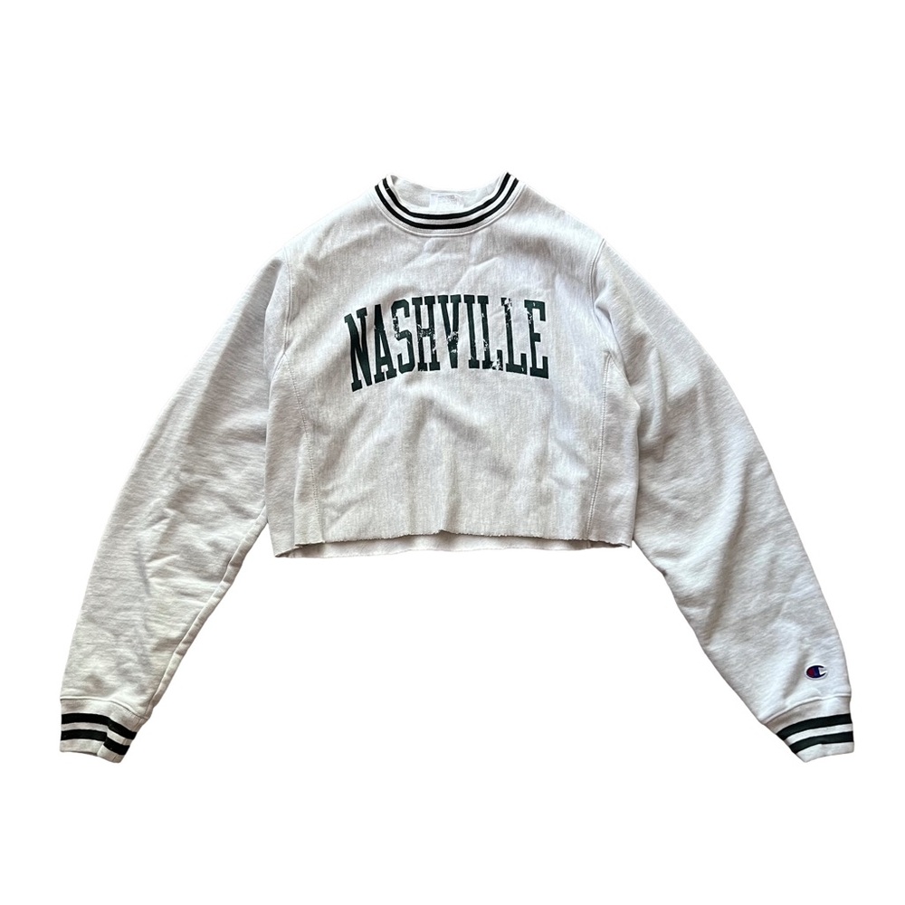 Champion Women’s Heather Grey Green Cropped Nashville Crewneck Sweatshirt Size S